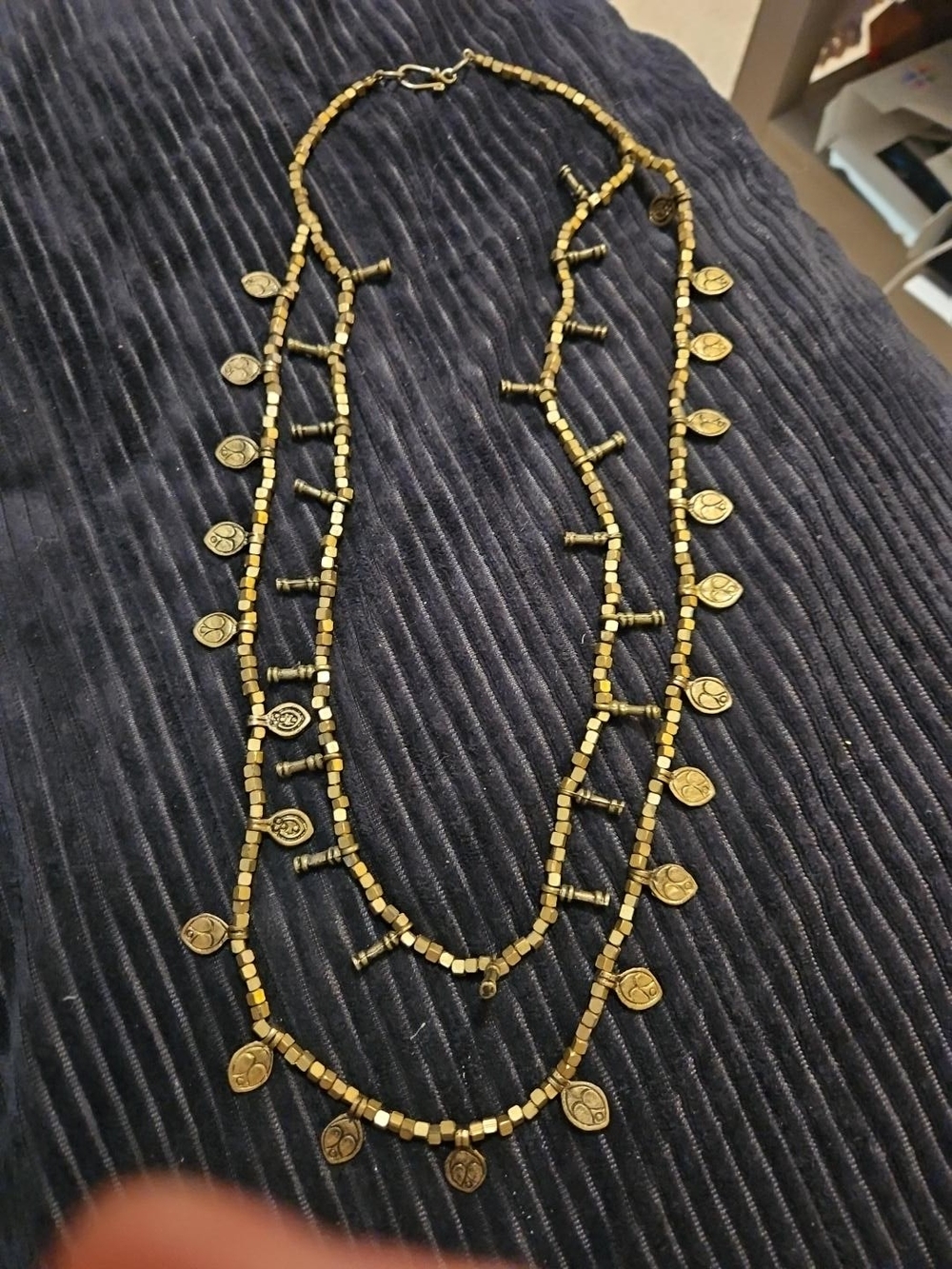 Vintage Reversible 2-Strand Gold Tone Medallion Statement Necklace